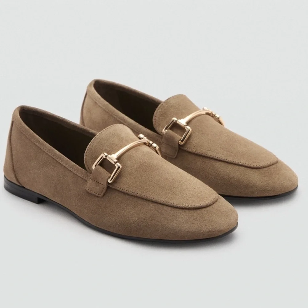 Mango MNG Tan Suede leather Loafers with Gold Accent; size 38 ( US 7.5); NWT - Picture 4 of 11
